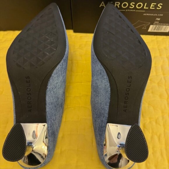 AEROSOLES® Jama Slip-On Mules, Blue Denim Suede, Size 7 - Picture 2 of 9